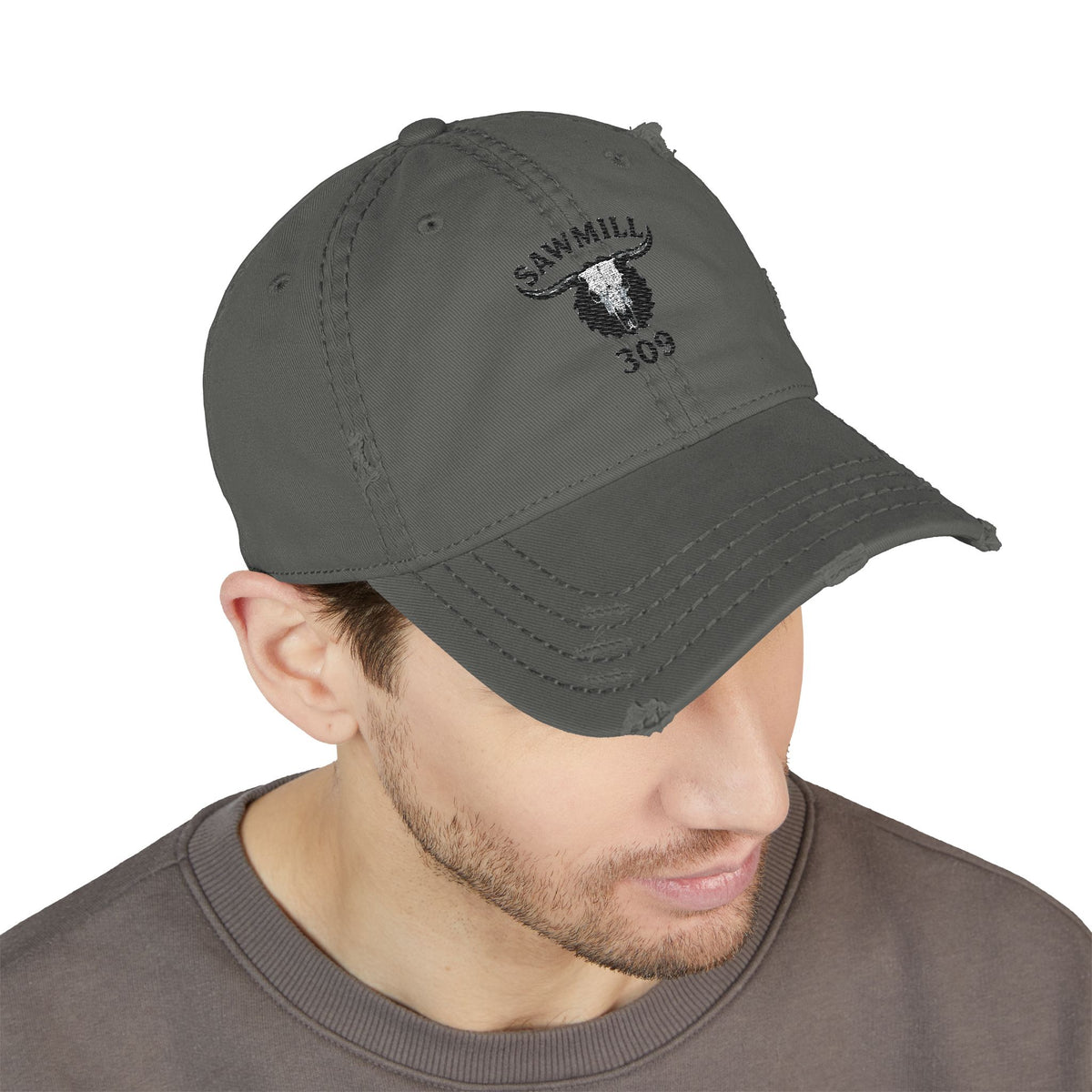 Distressed Embroidered Ball Cap