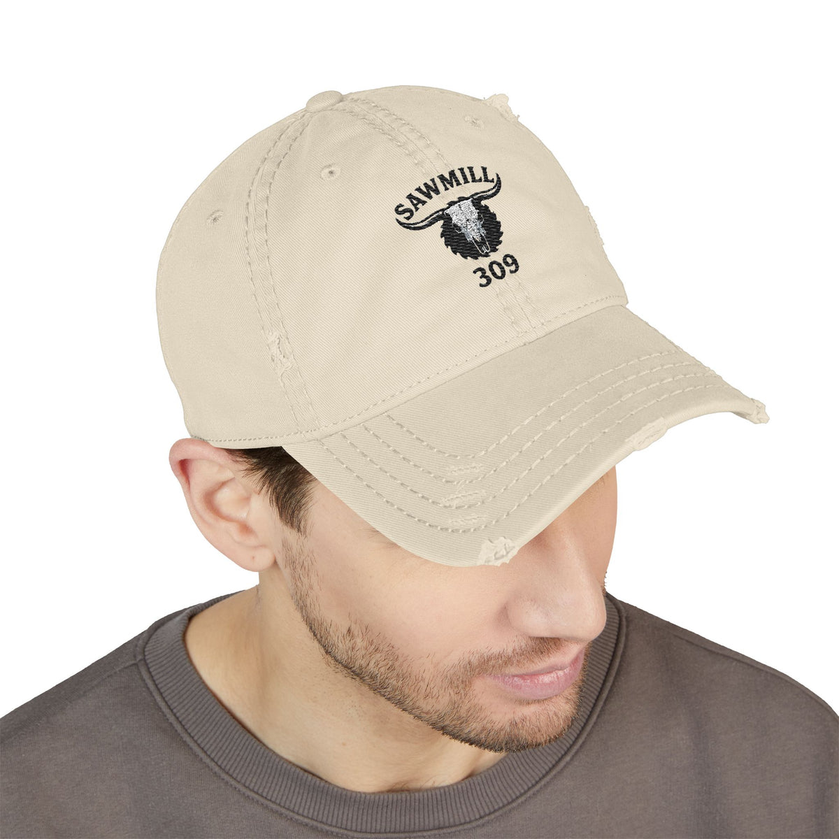 Distressed Embroidered Ball Cap