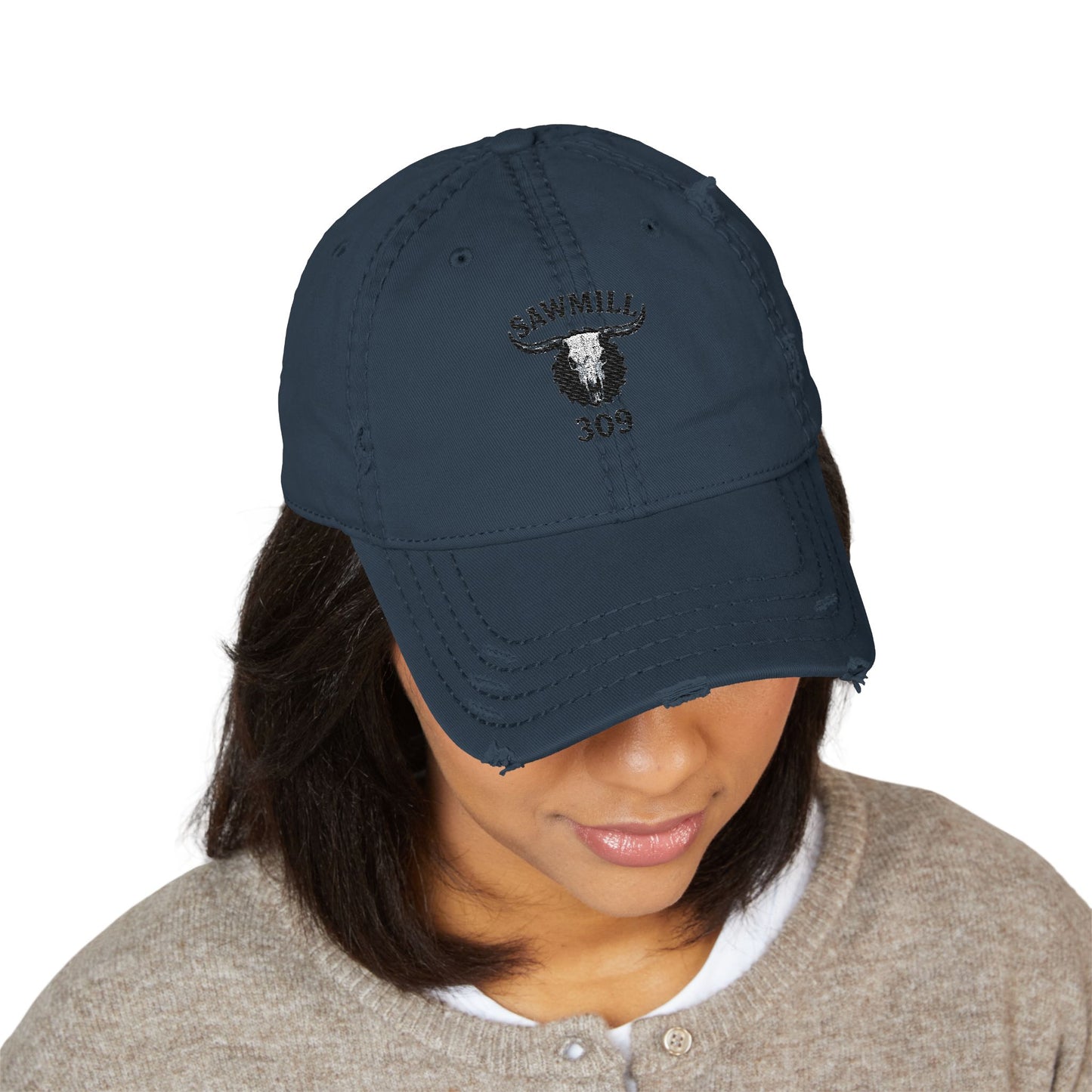 Distressed Embroidered Ball Cap