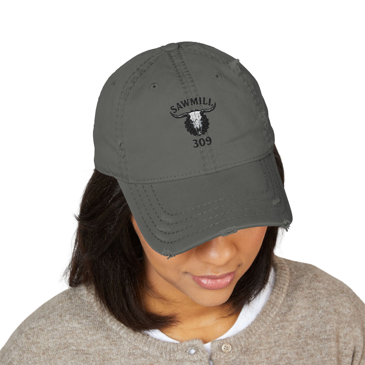 Distressed Embroidered Ball Cap