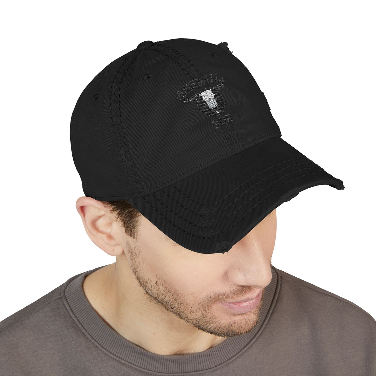 Distressed Embroidered Ball Cap