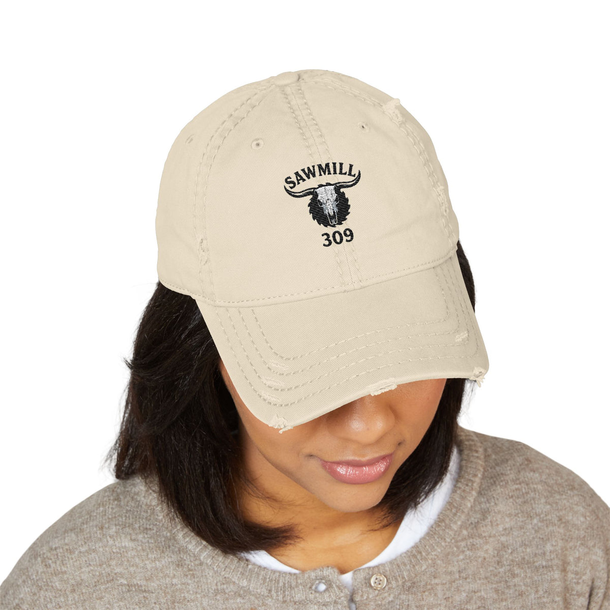 Distressed Embroidered Ball Cap